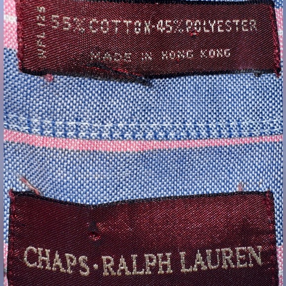 Vintage Chaps Ralph Lauren Striped Blue/Pink Shirt (Hong Kong) – Size Large - Picture 10 of 12